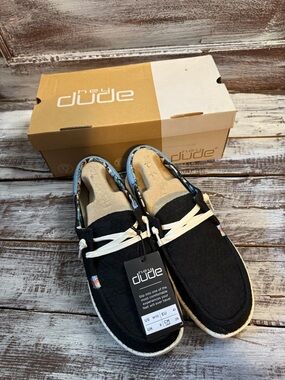 Hey Dude Black Canvas Slip-On Loafers with Cream Laces